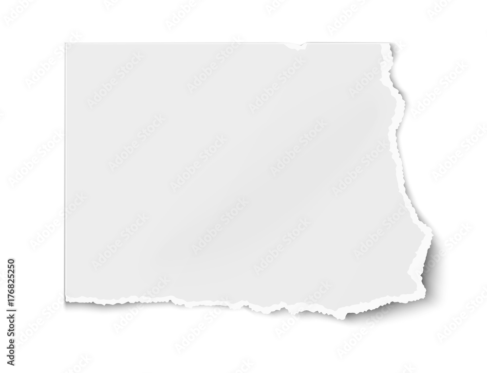 Vector white paper tear for memo note isolated on white background with soft shadow.