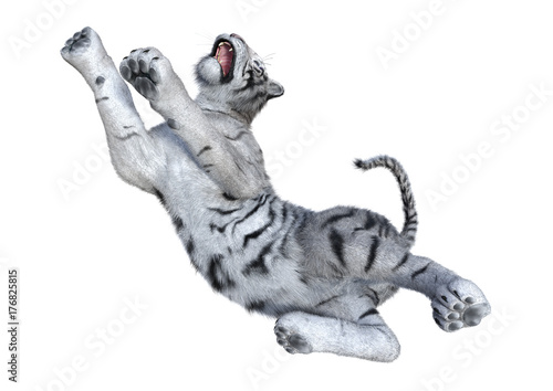 Fototapeta Naklejka Na Ścianę i Meble -  3D Rendering White Tiger on White