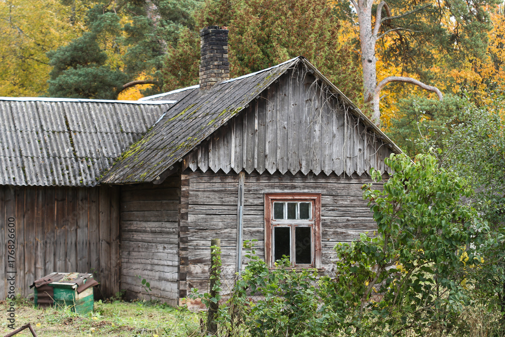 Old countryside farmside house abandoned near forest trees. Old countryside farmside house abandoned near forest trees.