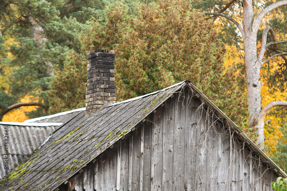 Old wood house in village roof element. Old wood house in village roof element.