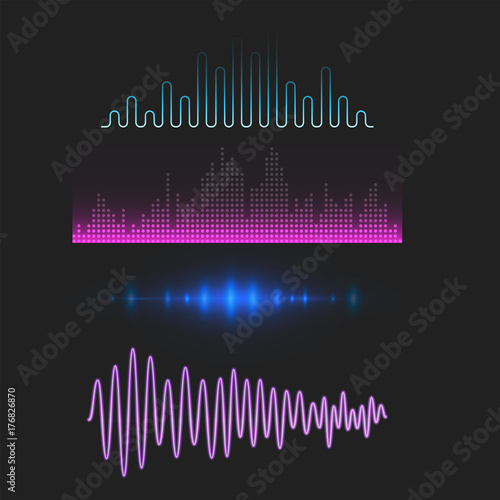 Vector digital music equalizer audio waves design template audio signal visualization signal illustration.
