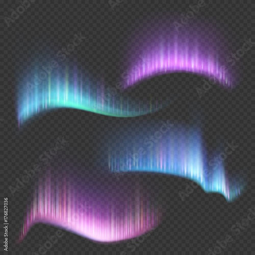Northern aurora lights strips isolated on transparent background