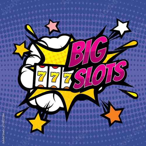 BIG SLOTS retro casino gambling vector background in pop art comic style