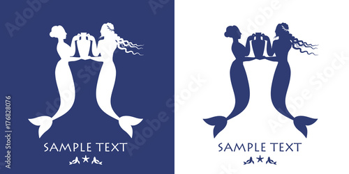 Ancient Greece mermaid and triton carrying an amphora. Mediterranean mythology