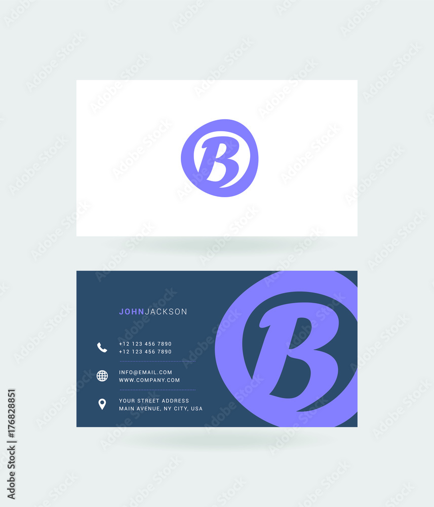 B Letter Logo with Business Card Template Vector.