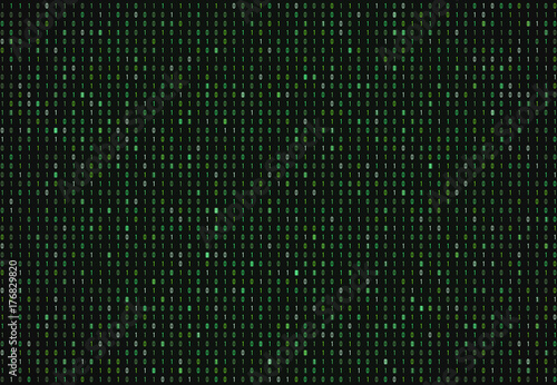 Binary code technology abstract background. Internet security, data encryption, computer dark green wallpaper. Cryptographic, cryptocurrency.