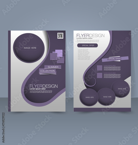 Flyer template. Business brochure. Editable A4 poster for design education, presentation, website, magazine cover. Purple color.