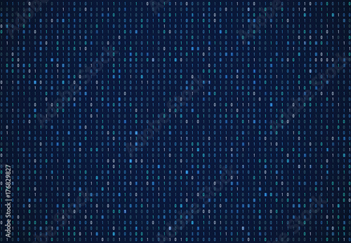 Binary code technology abstract background. Internet security, data encryption, computer dark blue wallpaper. Cryptographic, cryptocurrency. photo
