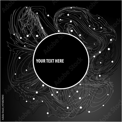 Abstract Black and White Artistic Background Concept, Circular Label Template Design with Place for Your Text
