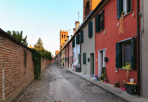 Montagnana  Italy - August 6  2017  architecture of the quiet streets of the old city in the early morning.