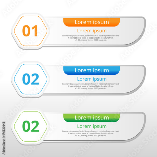 Vector steps, progress banners with colorful tags.