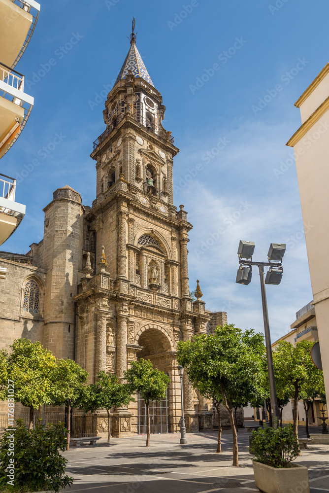 Facade of church San Miguel in Jerez de la Frontera, Spain