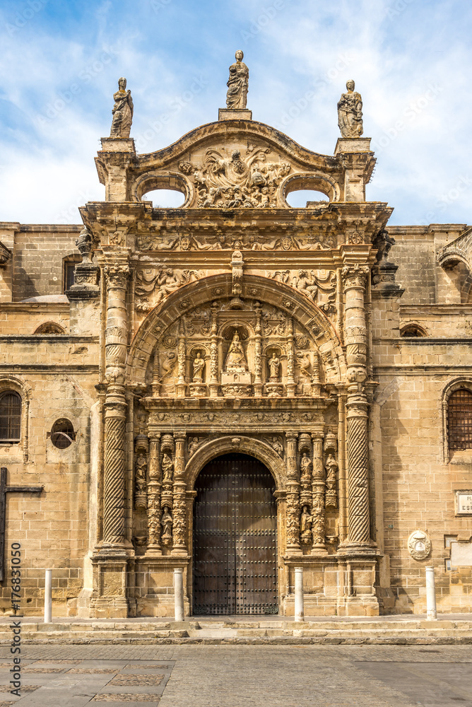Facade of Priory church in El Puerto de Santa Maria town, Spain