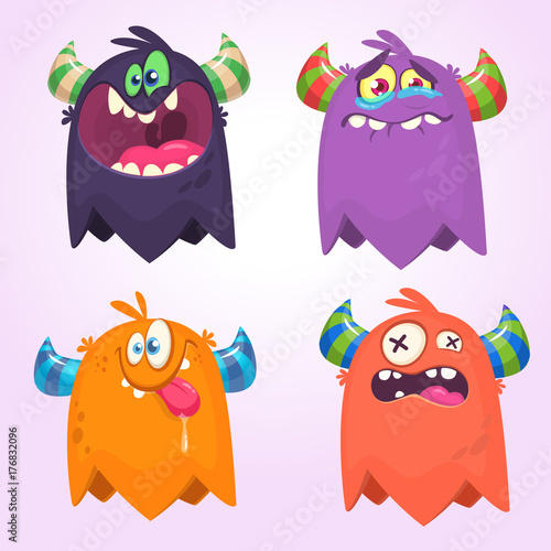 Cartoon Monsters set for Halloween. Vector set of cartoon monsters isolated. Design for print, party decoration, t-shirt, illustration, emblem or sticker