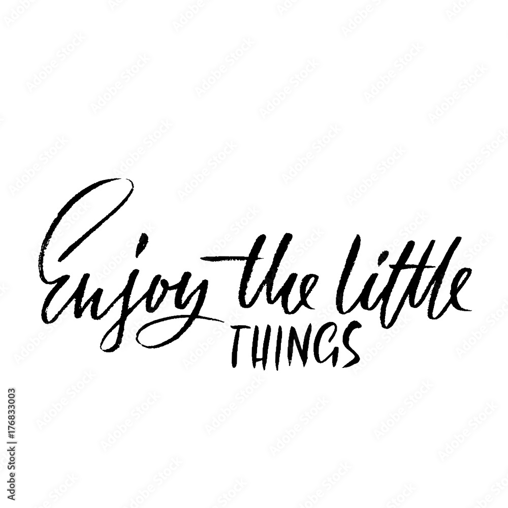 Enjoy the little things. Inspirational and motivational quote. Hand painted brush lettering. Handwritten modern typography. Vector illustration.