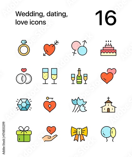 Colored Wedding, dating, love icons for web and mobile design pack 1