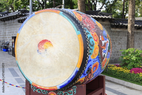 Korean traditional drum in front of the deoksugung palace