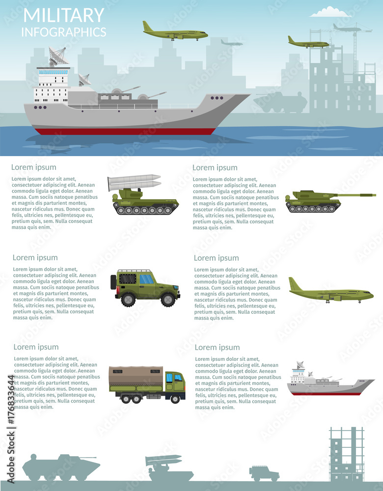 Military army big set of base information infographics background Stock