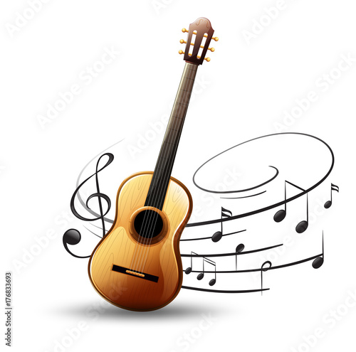 Classic guitar with music notes in background