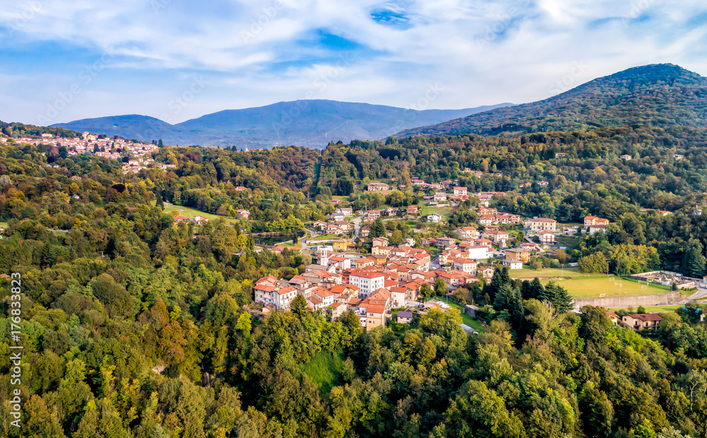Aerial view of Ferrera di Varese, is a small village located in the hills north of Varese, Italy