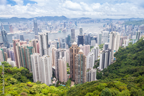 Modern skyline of Hong Kong city, aerial view