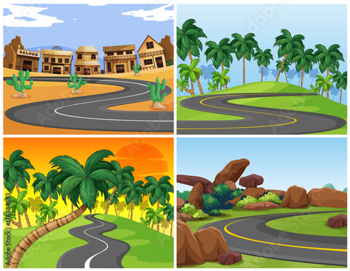 Four scenes with empty roads
