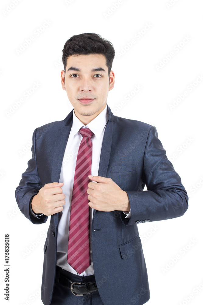 Asian Businessman standing on White Background with Success feeling, Business Success Concept, isolated on white background. Asian Businessman standing on White Background with Success feeling, Business Success Concept, isolated on white background.