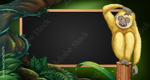 Border template with gibbon in the wood