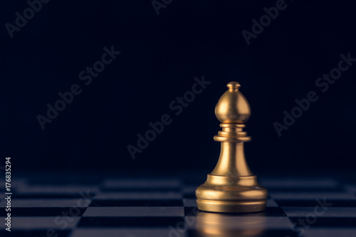 Chess on a chessboard at black background, Business leader concept. vintage tone.