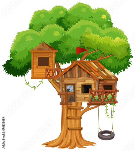 Treehouse with swing on the tree