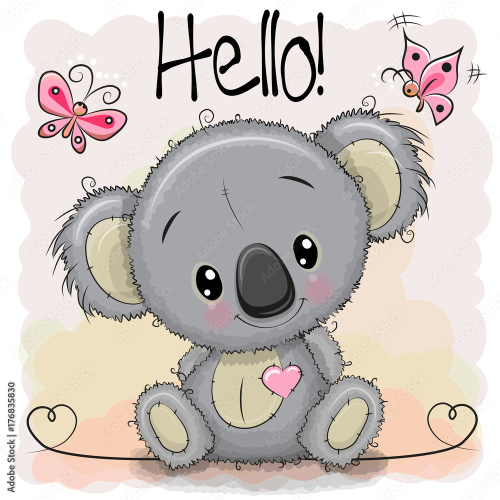 Naklejka premium Greeting card Cute Cartoon Koala