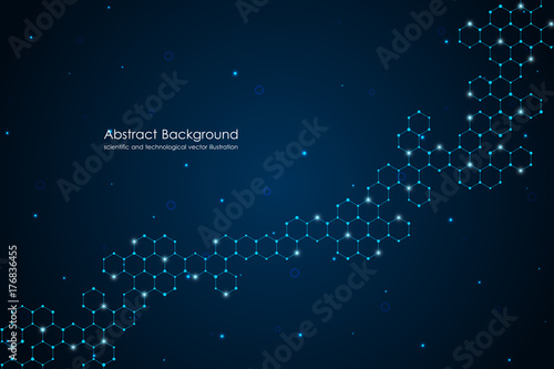 Abstract hexagonal molecule background, genetic and chemical compounds, scientific or technological concept vector illustration