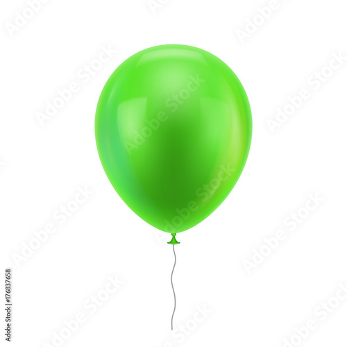 Green realistic balloon. Green inflatable ball realistic isolated white background. Balloon in the form of a vector illustration