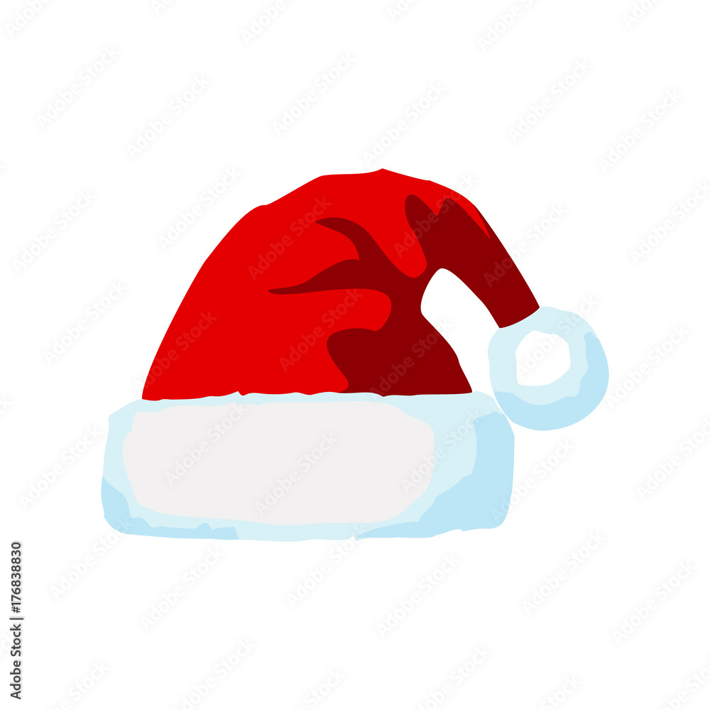 Santa Claus cartoon red hat silhouette in flat style isolated on white background. Happy New Year symbol decoration template. Merry Christmas clothes holiday vector illustration elements for design Santa Claus cartoon red hat silhouette in flat style isolated on white background. Happy New Year symbol decoration template. Merry Christmas clothes holiday vector illustration elements for design