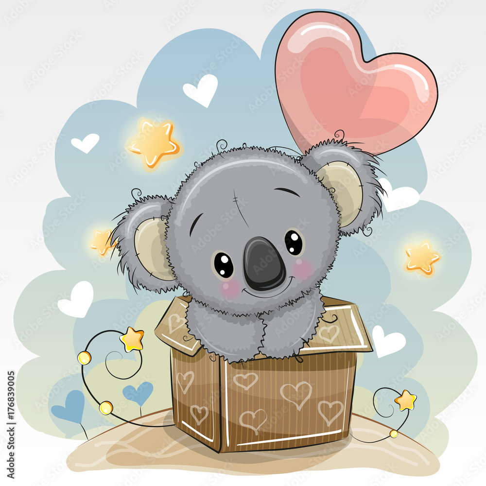 Obraz premium Birthday card with a Cute Koala and balloon