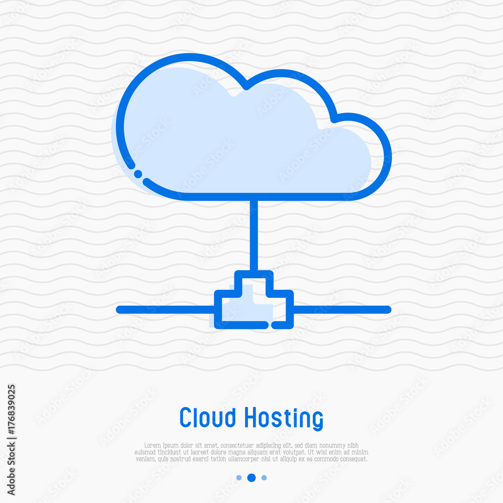 Cloud hosting thin line icon. Simple vector illustration of server storage, cloud management, data security. Cloud hosting thin line icon. Simple vector illustration of server storage, cloud management, data security.