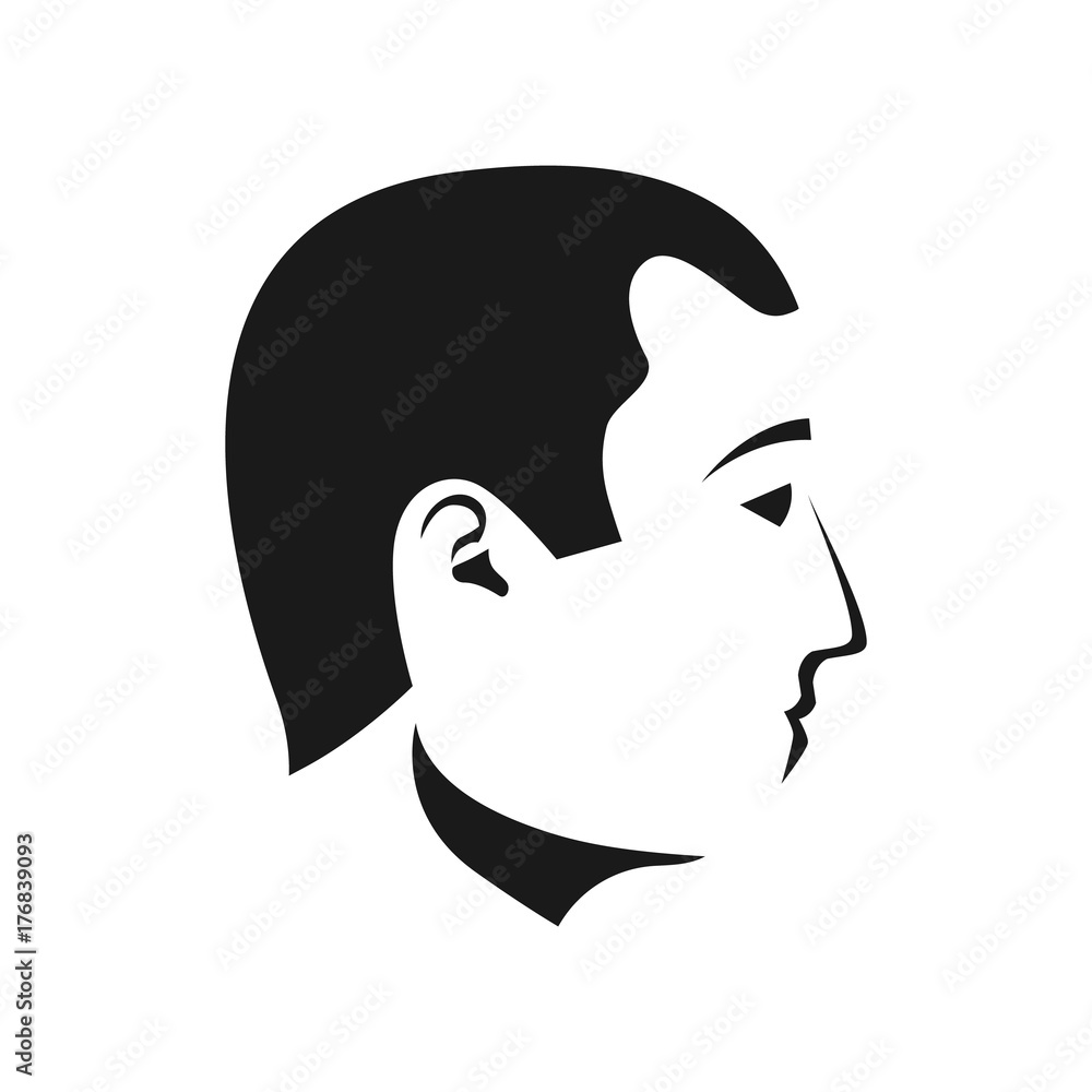 Man faces profiles. Black silhouette human. Vector illustration flat