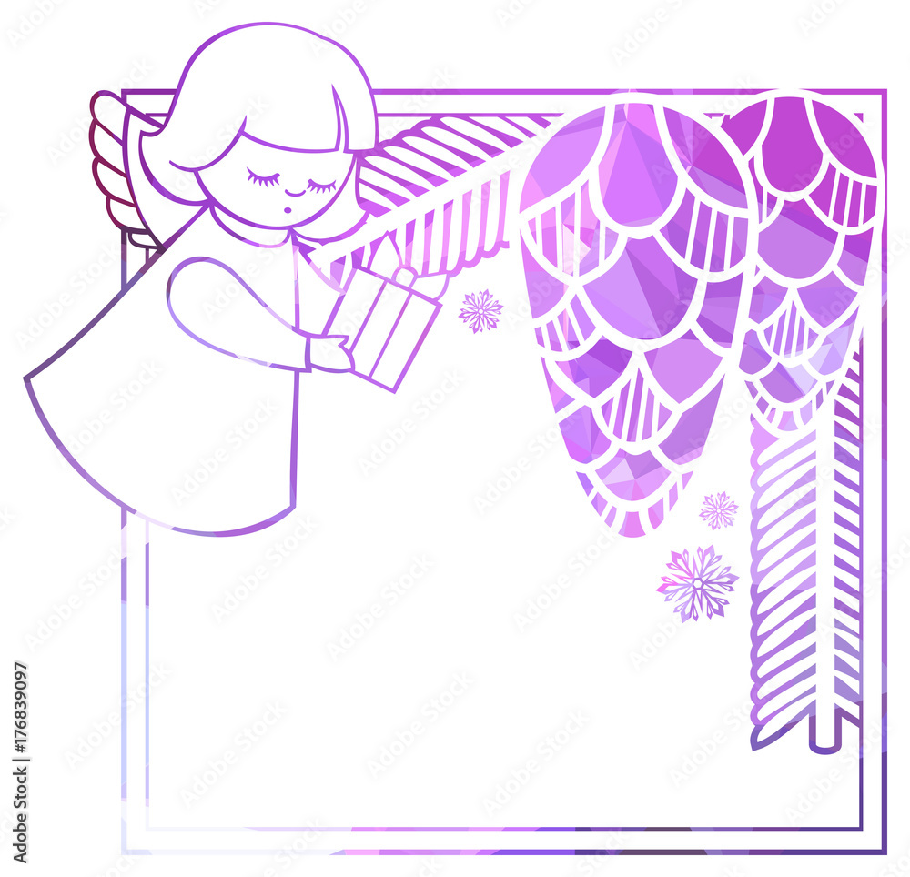 Christmas square sparkling frame with cute angels Christmas square sparkling frame with cute angels