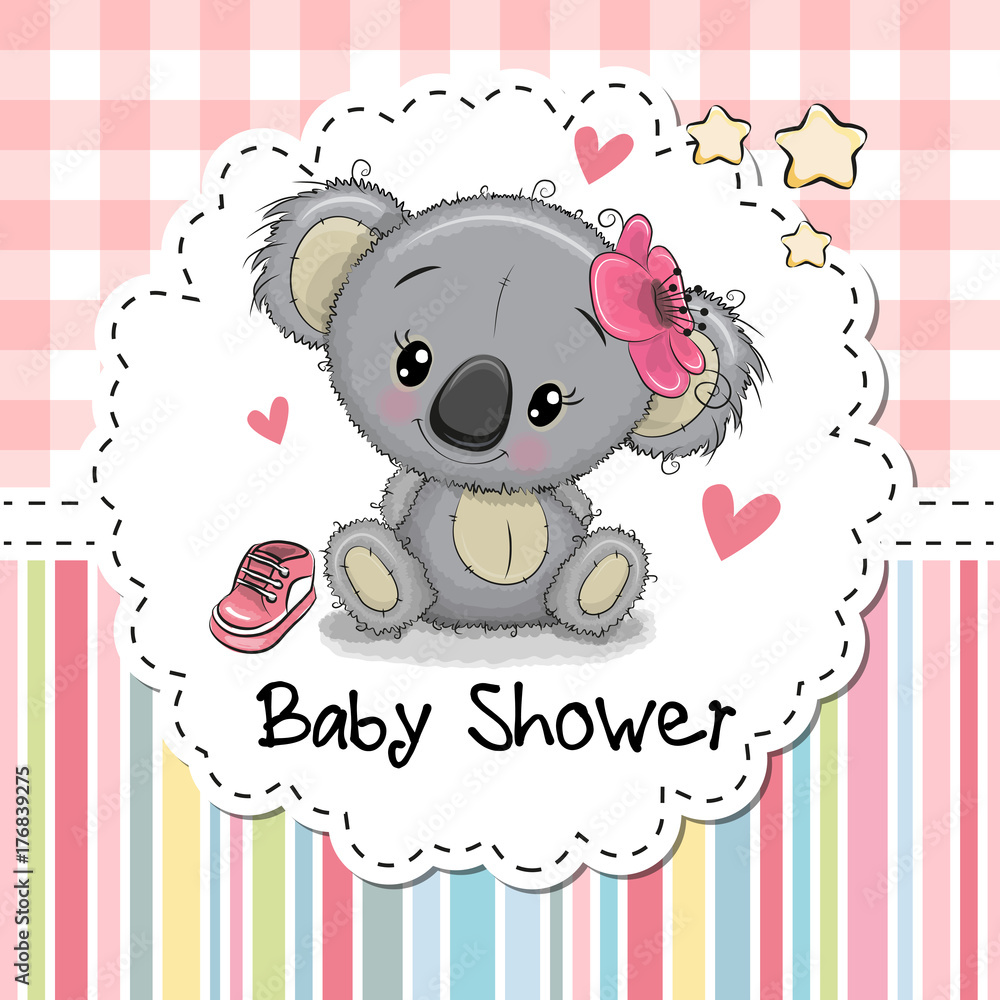 Naklejka premium Kartka na Baby Shower z rysunkową koalą