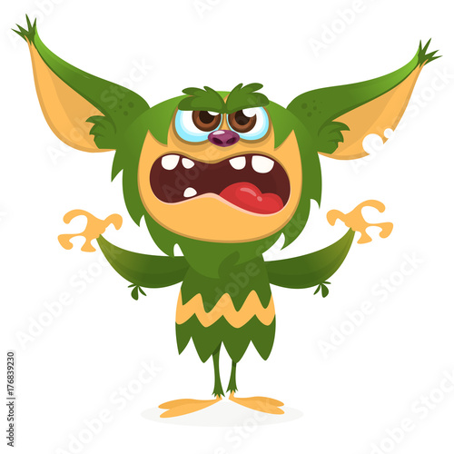 Cartoon angry green monster. Halloween vector illustration