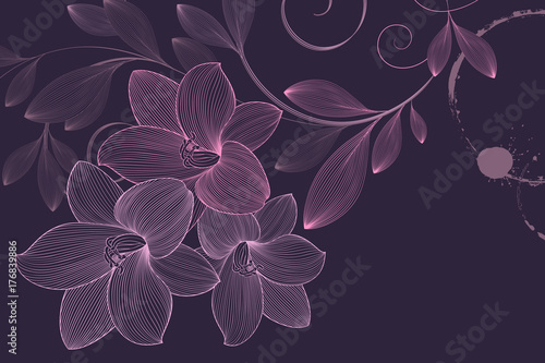 Abstract  hand drawn floral pattern with lily flowers. Vector illustration. Element for design.