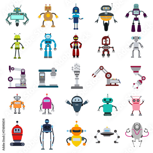 robot and robotics flat icon set