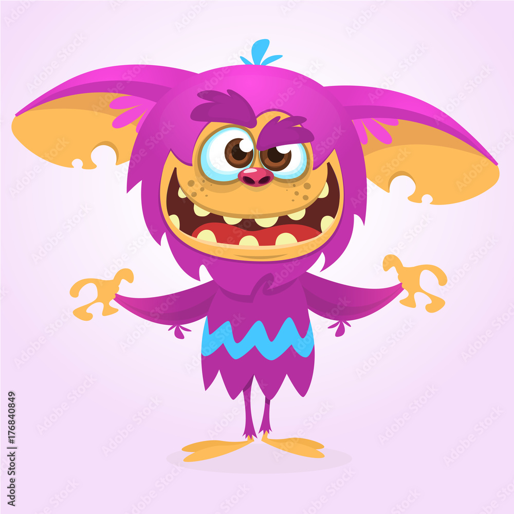 Angry cartoon monster. Halloween vector illustration of violet monster face