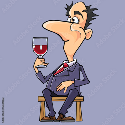 cartoon man in a suit and tie wine tasting