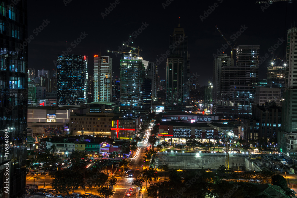 A view of the night city of Manila, Philippines.