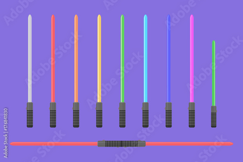 Set of flat light sabers. Collection of futuristic swords
