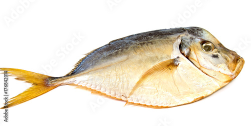 Dry  fish isolated on white background. horizontal photo.