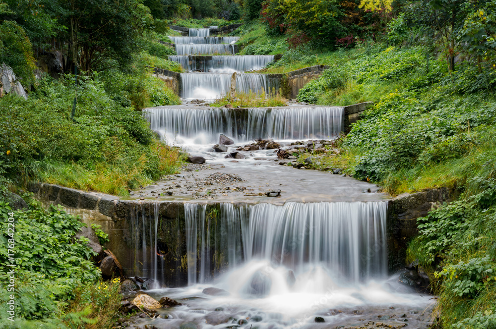 Beautiful stream waterfall cascade at long exposure