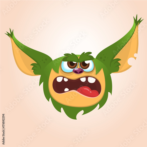Cartoon cute happy monster. Vector illustration of gremlin monster