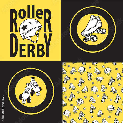 Set of drawings and seamless patterns on the theme of roller der